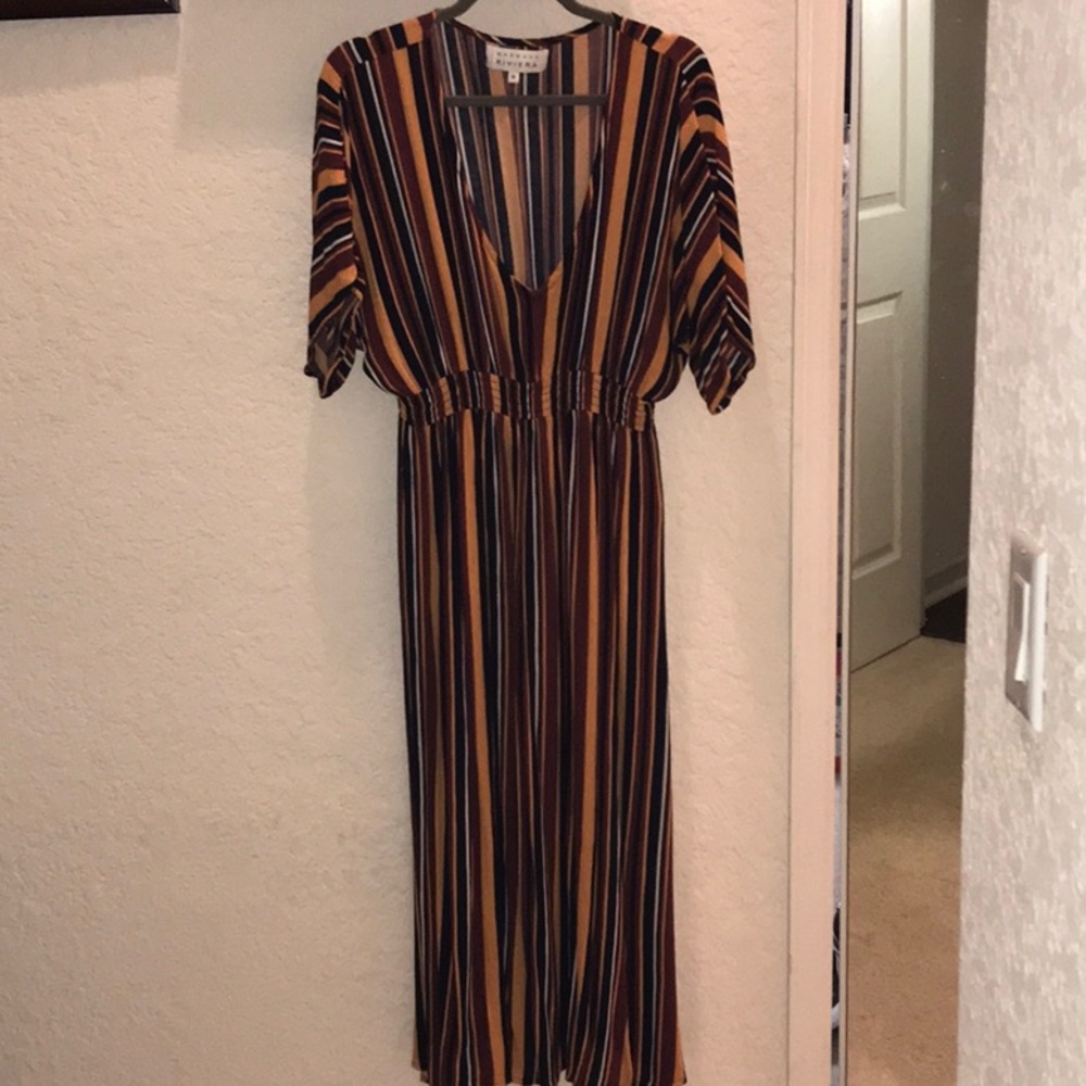 Striped V-Neck Midi Dress